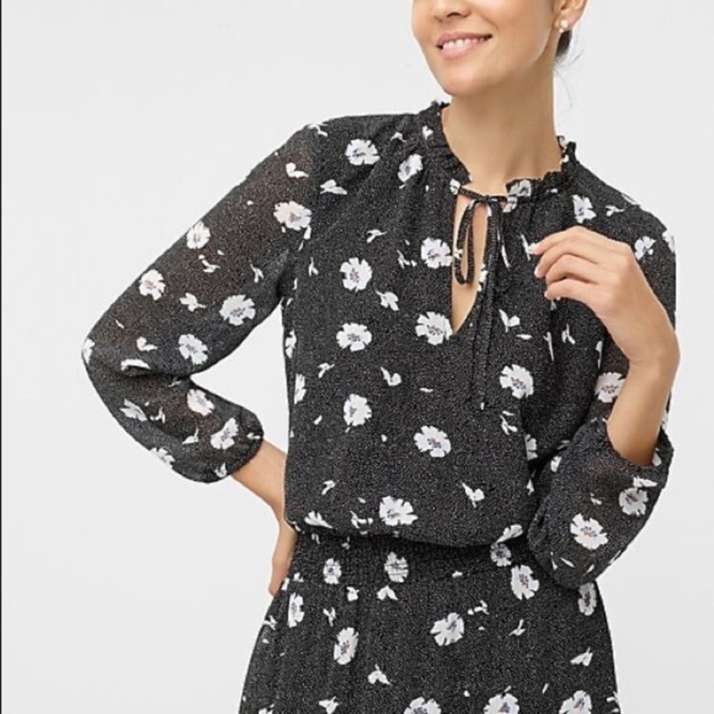 J. Crew Factory - Black and White Floral Long Sleeve Dress